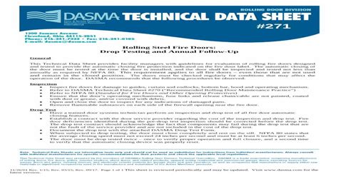 TDS 271 Rolling Steel Fire Doors Drop Testing and Annual 